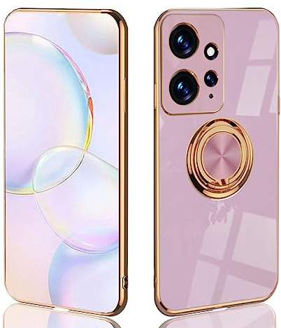 UPLAI Stilvoll Hülle für Xiaomi Redmi Note 12 4G, Slim Stoßfest Galvanik-Design Handyhülle Case mit Ringhalter, Sanft TPU Silikon Bumper Schutzhülle Cover.Violett