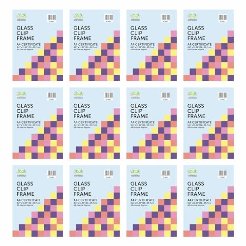 (Pack of 12) - A4 Frameless Clip Frame with Glass Front Photo Poster Frame Document Certificate Frames Classic Wall Mountable Photo Frame For Home & Office - (A4)