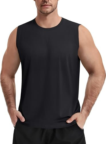 TACVASEN Tops Musclés pour Hommes sans Manches pour S'entraîner Regular Fit Gilet De Gym pour Protection Solaire Noir,3XL