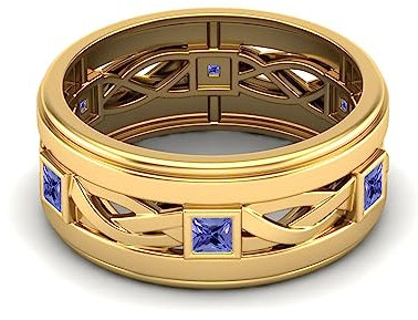 0,30 ctw quadratischer Tansanit Gedrehtes Seilband 925 Sterling Silber Ring Herren- und Damenringe Weisheitsband Gold Vermeil, 60