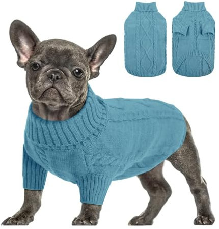 Queenmore Hundepulli Mittelgroße Hunde Wärme Hundepullover Dackel Pullover Hund Strickmantel Mit Zopfmuster Hundepullover Französische Bulldogge Bulldog Chihuahua Katzen Corgi, Blau Grün, M