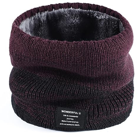 Rayson Loop Schal Damen Winter Baumwolle Strick Neck Warmer mit Fleece Weich Knitted HalswäRmer Damen Warm Gross Lang Rundschal für Männer Damen(Burgunderrot,One Size)