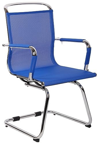 CLP Besucherstuhl Barnet Mesh I Mit Armlehne Und Chrom-Gestell I Atmungsaktiver Netz-Bezug, Farbe:blau