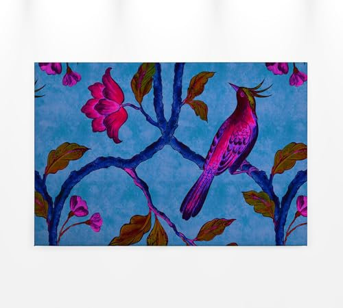 A.S. Création Leinwandbild Paradiesvogel Tiere - Kunstdruck blau lila - 90x60 cm Querformat - Moderne Wanddekoration Schlafzimmer Wohnzimmer Küche - Bild auf Keilrahmen