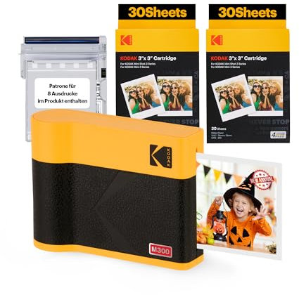 KODAK Mini 3 ERA 4PASS Mobiler Fotodrucker (7,6x7,6cm) Fotodrucker + 8 Blatt im Lieferumfang enthalten + 60-Blatt-Patrone, Gelb