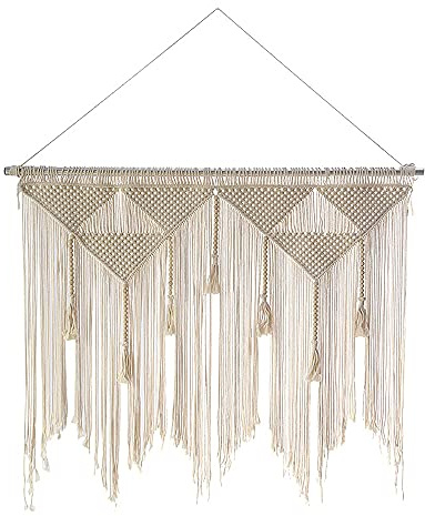 ISTOVO Wandbilder Hänger Gewebt Gobelin Boho, Beige Dekovorhang mit Hintergrundfalten (Holzstab Nicht enthalten)