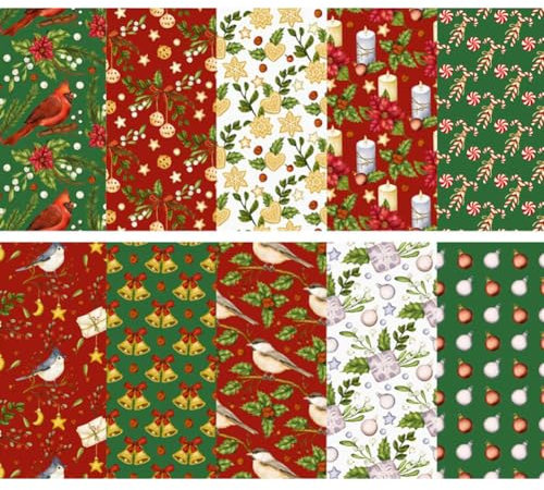 Tissus Noël 50x50 CM/25x 25CM, Asudaro 10Pcs DIY Motif Flocon Neige Panneaux Tissu Noël Tissu En Coton Tissus Décoratifs Noël Couture Patchwork Carrés Tissu Noël Vendus Au Mètre