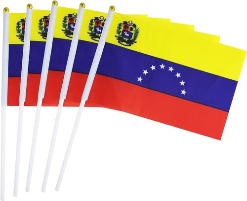 Bandera Venezuela, 50 banderas pequeñas venezolanas, bandera nacional de mano para fiestas de eventos deportivos de la Copa del Mundo, 14 x 21 cm