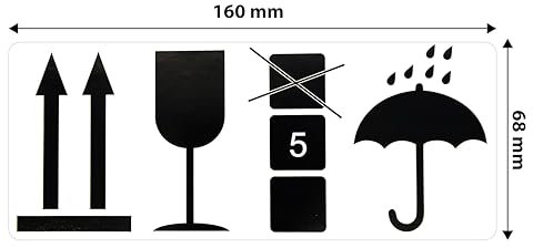 MD Labels 200 Warnetiketten auf Rolle 68x161mm - Vorsicht zerbrechlich - Oben Nicht stürzen - NICHT STAPELN! Vor Nässe schützen- Paketaufkleber