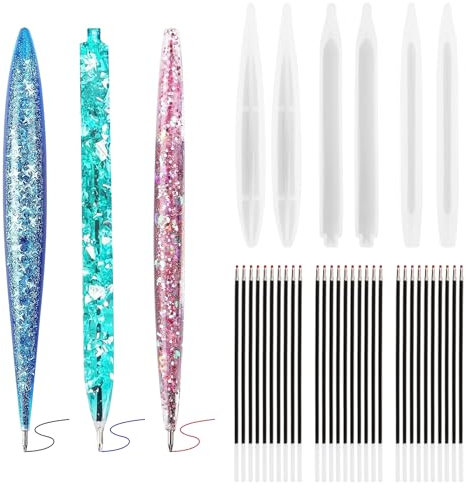Moldes de Resina en Forma de Bolígrafo, 6 Piezas Epoxi Bolígrafo Moldes de Silicona con 30 Bolígrafos de Recambio, Moldes de Resina Epoxi, Moldes de Fundición Pluma para Artesanía de Bricolaje
