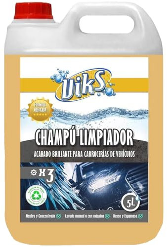 Viks | Champú coche | Brillo intenso y fácil secado | Limpiador manual o Detergente hidrolimpiadora | Limpiador coche Concentrado | Jabón coche Neutro y espumoso | 5L