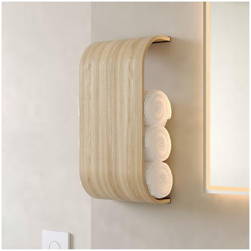 Porte-Serviettes de Salle de Bain, Support de Papier Toilette, Étagère en Bois, Rangement Mural Flottant pour Rouleaux, Organisateur TP