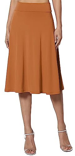Skang Knielanger Rock Damen Sommer Einfacher Komfort-Basic-Stretch-Rock in A-Linie mit ausgestelltem Knie für Damen Wollrock Kurz (Yellow, XL)