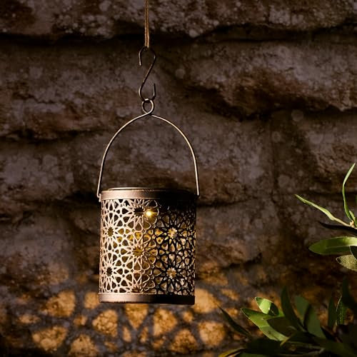 Lights4fun 11,5cm Solar Laterne Schwarz Laterne Marokkanisch Kabellos Tischlampe Batteriebetrieben LED Tischleuchte Kabellos
