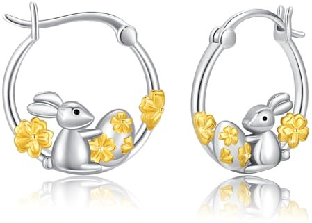 MEDWISE Hase Creolen Ohrringe Damen 925 Sterling Silber Kaninchen Ohrringe 18.5mm Gänseblümchen Creolen Tier Schmuck Hasen für Frauen Tochter Mädchen Mutter Mama Freundin Frau Ostern Geschenke