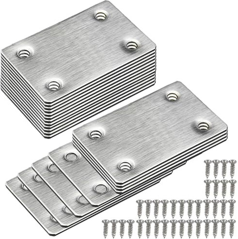 Placas de reparación de acero inoxidable con 4 agujeros, 20 piezas de placa plana con tornillos, soporte recto, soporte de unión para muebles de madera y metal