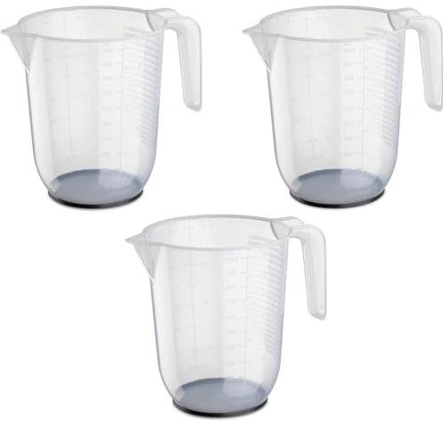 Home stuff (Set of 3) 1L Measuring jugs for Kitchen & Baking, Jug with Handle, Transparent Jug with Measuring Scale & Easy Pour, (Grey).