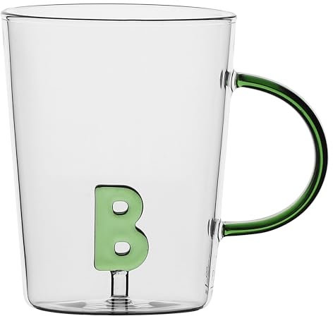 LA PORCELLANA BIANCA - Tazza Lettera 'B' in vetro borosilicato, capacità 400 cc, collezione Allalettera