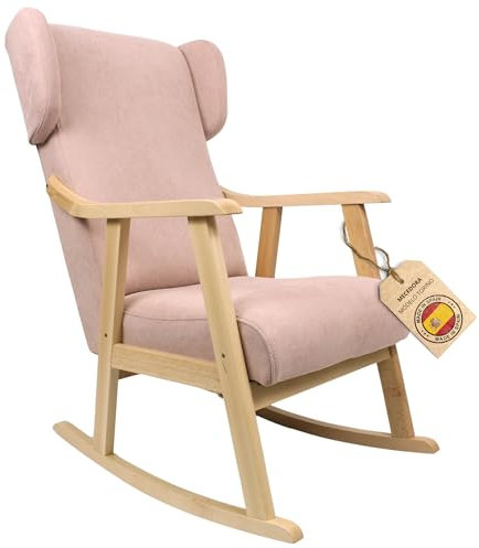 ECO SILLA Y DESCANSO® Mecedora Orejera Mod. Torino. Sillon, balancin, Mecedora Especial Lactancia, Antimanchas, Madera Haya Maciza. Fabricado en España. (Rosa Palo/Natural)