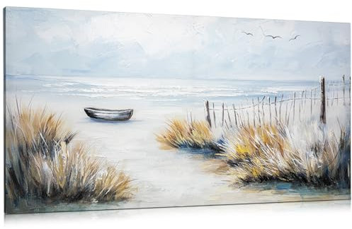 Arborus Ölgemälde auf Leinwand 60 x 120 cm Wandbilder Meer Leinwandbild Handgefertigtes Gemälde Wandkunst Wanddeko Bild für Wohnzimmer Schlafzimmer Büro Deko Hotel Deko Wandbild Coastal Beach Wall Art