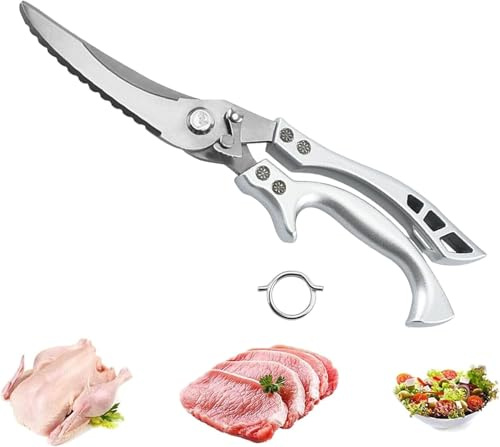 geflügelschere testsieger,hähnchenschere,Geflügelschere Küchenschere, Schere Küche Scharfe Edelstahl Knochenschere, Allzweckschere für Fleisch, Fisch,mit Sicherheitsverschluss