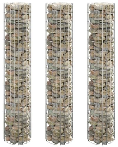 SDWEHO7 3er Set Gabione Hochbogen Gabionenwand Steinzaun Steinkorb Drahtkorb Gabionenkörb Gabionen Zaun Säulengabione Steingabionen Gabionensteine, Rund Verzinkter Stahl Ø30x150 cm