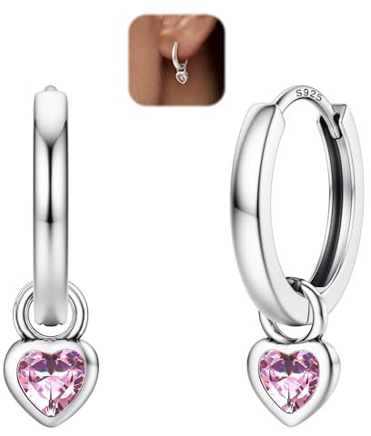 LOLIAS Ohrringe Silber 925 Creolen für Damen Mädchen Mit Herz Klein Gold Mit Anhänger Hypoallergene Kinder Ohrringe Silber