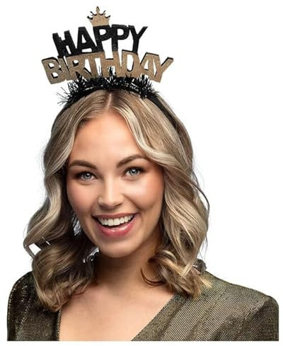 CREATIV DISCOUNT NEU Haarreif Happy Birthday, schwarz-gold