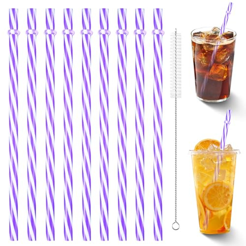 Bunte Kunststoff Strohhalme, 23 cm Strohhalme wiederverwendbare Plastik Trinkhalme mit Strohhalmbürste für Smoothies, Saft, Cocktail, Heißgetränk (Lila,50pcs)