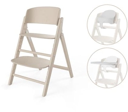 CYBEX Gold CLICK & FOLD Hochstuhl 3in1-Set, Mitwachsend, 6 Monate - 99 Jahre, Verwendbar ab Geburt durch separates Gold Bouncer Nest, Inkl. Baby-Set und Tablett, Buchenholz/Kunststoff, All White