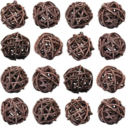 SUNNYCLUE 30 Stück Dekorative Korbbälle Rattankugeln 4mm Rund KokosnussBraune Tafelaufsatz Schalen Kugeln Vasenfüller Dekoration Basteln Für Weihnachten Halloween Baum Hochzeit Tisch Party Dekoration