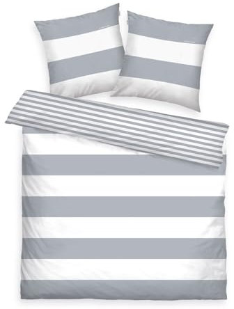 TOM TAILOR Renforcé-Bettwäsche, 2*80x80 cm + 200x220 cm, 100% Baumwolle/Renforcé, mit Wendemotiv und Markenreißverschluss, SIENA, Grau, Weiß