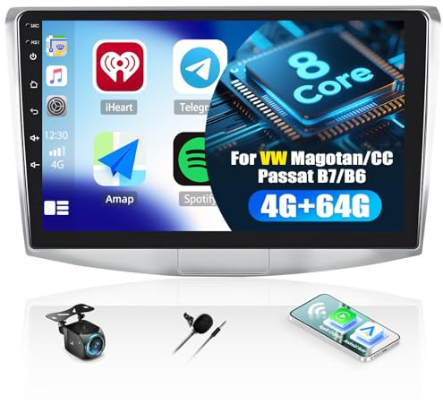4G+64G 8Core CAMECHO Autoradio für VW Passat B7 B6 2010-2015/VW Magotan CC 2010-2014, 10.1 Zoll Touchscreen Radio mit Wireless Carplay Android Auto GPS WiFi Bluetooth FM/RDS SWC Rückfahrkamera