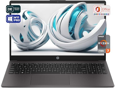 HP 255 G10 Business Laptop, AMD Ryzen 7 7730U, 32 GB DDR4 RAM, 2 TB PCIe SSD, 15.6 IPS FHD Display, AMD Radeon Graphics, QWERTZ Tastatur, Windows 11 Pro, Anthrazit