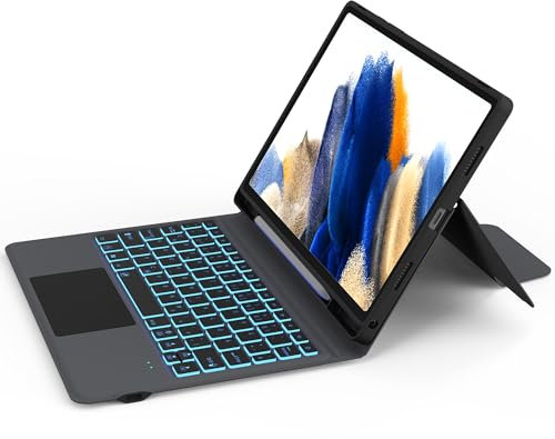 Custodia con tastiera per Samsung Galaxy Tab A8 da 10,5 pollici: touchpad intelligente, retroilluminazione a 7 colori, supporto multi-angolo, custodia tastiera all-in-one per Galaxy Tab A8 10,5 2021