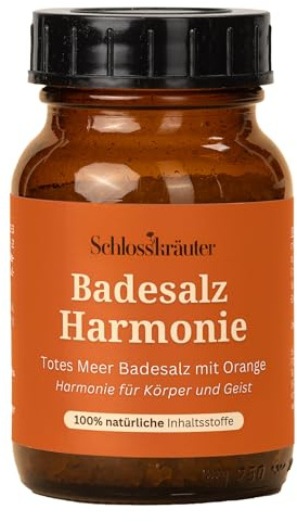 Schlosskräuter Badesalz Harmonie 100% natürlich mit Orange 200g | Entspannungsbad mit ätherischen Ölen | Badezusatz zur Entspannung für Körper und Geist