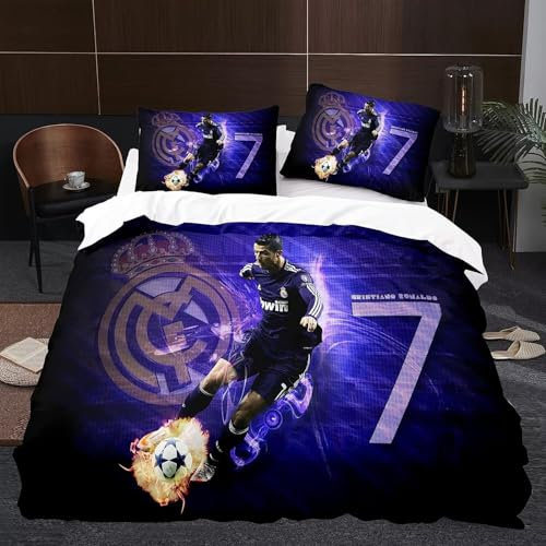 Housse de Couette Les Stars du Football, Parure de lit 3D en Microfibre avec Housse de Couette 140x200cm et taie d'oreiller pour Enfant 65x65cm