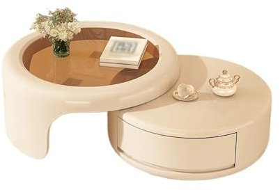 huanglyc-232 Table d'appoint Table Basse Extensible en Verre trempé, Design créatif Rond for Petit Salon, mobilier de Maison Moderne Peu encombrant Table à café
