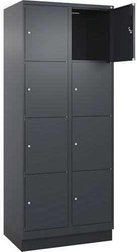kaiserkraft | 4er-Schließfachschrank Evolo Plus | 2 Abteile | grau | B 800 mm | 8 Fächer | mit Bodensockel | Zylinderschloss