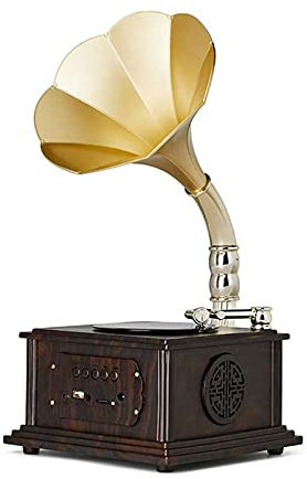 SGKOMN Grammofono, Mini grammofono Vintage retrò Classico a Forma di fonografo, Sistema Audio Stereo con Altoparlante e Carillon., A