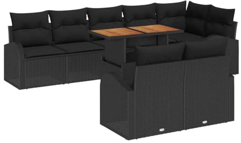 vidaXL Garten-Sofa-Set mit Kissen 9 pcs Schwarz 100 x 55 x 73 cm, Garten und Terrasse, modernes Outdoor-Möbelset, abnehmbare Kissen, wetterfestes Sitzen, stylische Loungelösungen