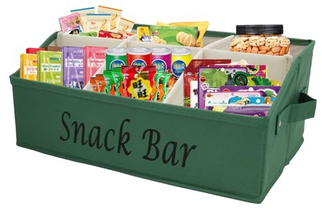 Xbopetda Snacks Box Container, 6 Compartment Snack Tray with Handles, Food Storage Organizer Bins, Trapezoid Storage Basket for Chips Candy Snacks, Snack Bar Station Organizer for Pantry Storage-Green