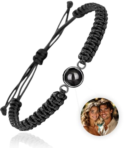 QORUPUGE Bracelet Personnalisé Photo,Bracelets Photo Cercle avec Image à l'intérieur, Cadeau Personnalisé pour Famille,Papa,Maman,Couple,Homme,Femme, Saint-Valentin Anniversaire