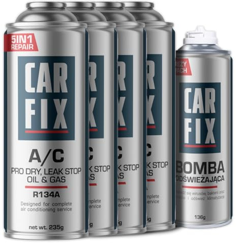 CARFIX, Kältemittel Ersatzgas r134a Auto Klimaanlage Nachfüllset - Klimaanlage Wohnmobil - entspricht 660g, 4 Dosen, 5in1, 235g,