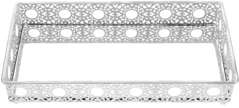 HORIALENCE Bandeja Decorativa Metálica Cuadrada Plateada Espejo Para Perfumes y Joyas, Organizador Compacto Para Tocador, Almacenamiento Funcional Para Maquillaje y Sala