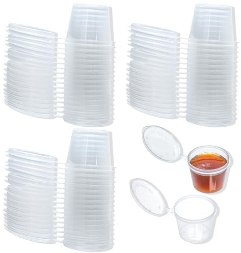 XIYING 60 Pcs Small Pots with Lids, Sauce Small Plastic Condiment Pots with Lids for Sauce Dips Salads