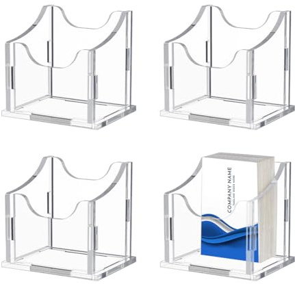 NBEADS 4 Porta Biglietti Da Visita In Acrilico, Supporto Verticale per Biglietti Da Visita con Organizer Da Scrivania Quadrato Trasparente Ad Alta Trasparenza per Ufficio Reception, 9.5x7.5x9.5cm