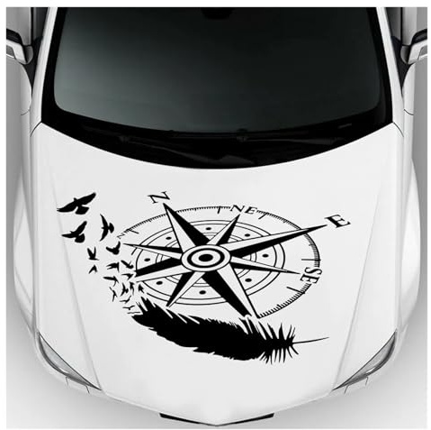 Autocollant en vinyle représentant une rose des vents avec plumes for camping-car, caravane, camping-car, fourgonnette, tout-terrain(White,56cmwidex33cmhigh)