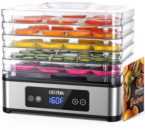 OSTBA Food Dehydrator, 5 Stainless Steel Trays, 400W Powerful Drying, 48H Timer & 95–160°F Temp Control, Quiet Small Dryer for Jerky, Fruits, Herbs, Mushrooms, BPA-Free, Recipes Included