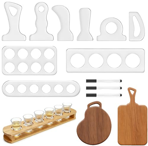 TWINKLEMON 9 Pcs Acrylic Flight Router Templates for Woodworking,3Pcs Wine Flight Paddle Template & 6Pcs Charcuterie Board Handle Template Set with 3 Pens,Beer Flight Tracing Stencils for Kitchen Tool